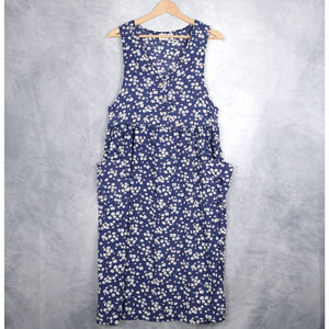 Vintage Floral Dress Womens Medium Blue Sleeveless V Neck Empire Waist Midi